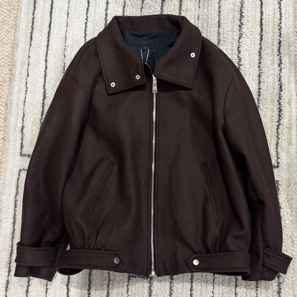 Zara wool blend bomber with high neck - Picture 5 of 6